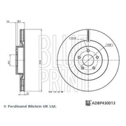 Blue Print 2 x Internally Vented Brake Discs fits Ford Focus III 2015-2018 2.3
