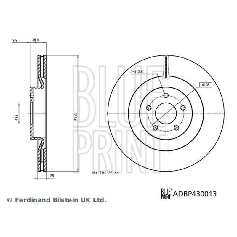 Blue Print 2 x Internally Vented Brake Discs fits Ford Focus III 2015-2018 2.3