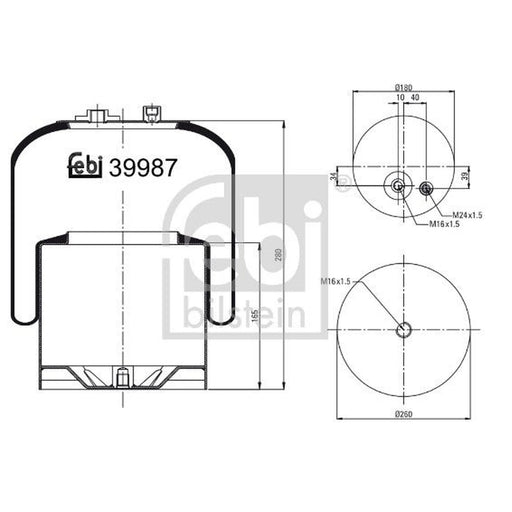 Febi Air Suspension Bellow 180mm Rear Right 39987