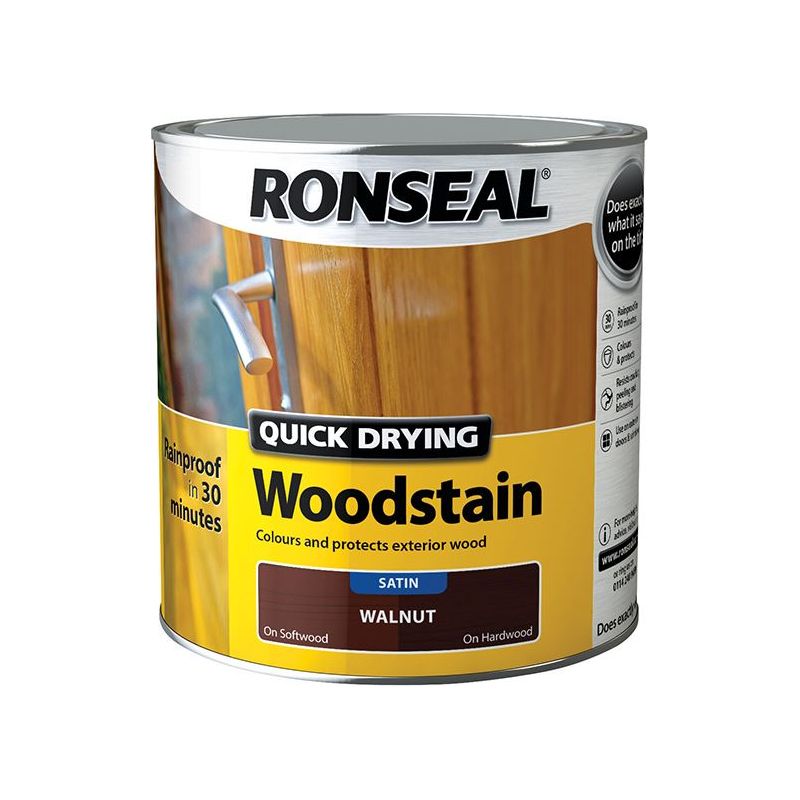 Ronseal Quick Drying Woodstain Satin Walnut 250ml Ronseal - Dynamic Drive