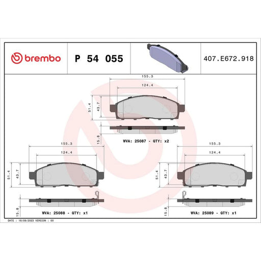 Brembo 4 x Front Brake Pad Set fits Fiat Fullback Pickup 2016 on 2.4