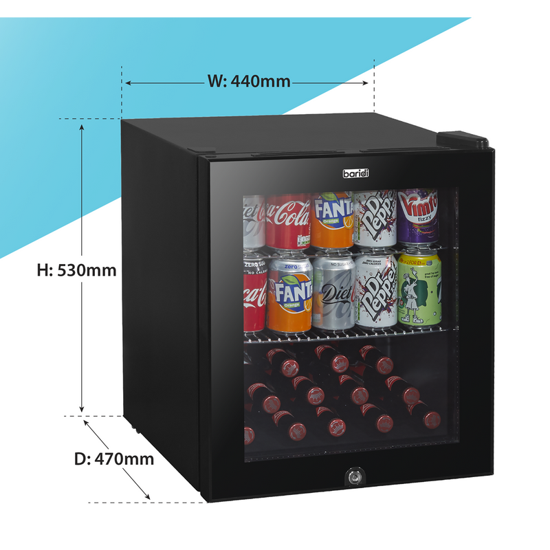 Baridi 50L Table Top Beer & Drinks Mini Fridge 3-10C Light Black & Glass Baridi  - Dynamic Drive