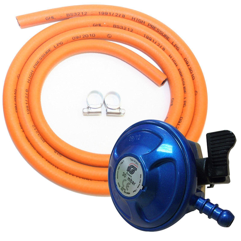 Complete BBQ Cooker Kit Butane 21mm Clip On Regulator Gas Hose Clips Stove Crusader - Dynamic Drive