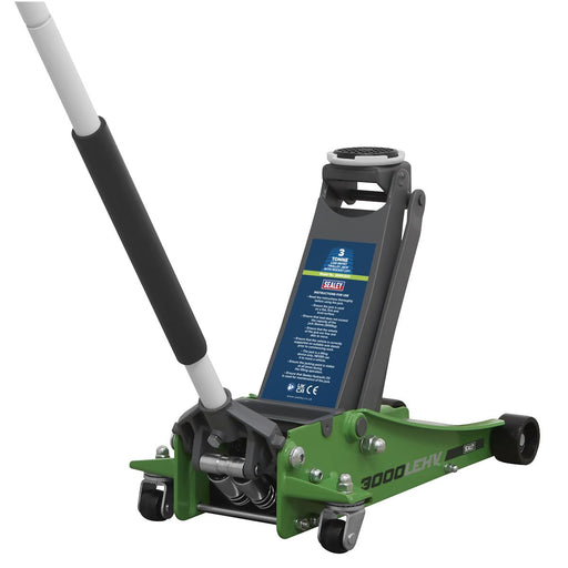 Sealey Low Profile Trolley Jack with Rocket Lift 3 Tonne - Green 3000LEHV Sealey - Dynamic Drive