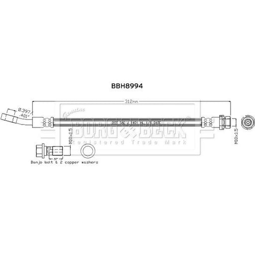 Borg & Beck Brake Hydraulic Hose Line Rear Right BBH8994