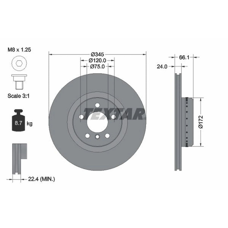 Textar 2 x Two-Piece Rear Brake Disc Brake Discs 92265125-x2