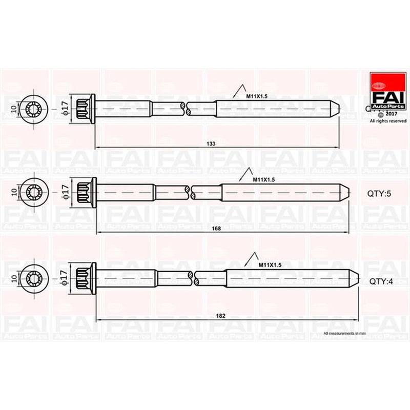 FAI Cylinder Head Bolt Set M11 x 1.25 fits Seat Arosa 1998-2001 1.0