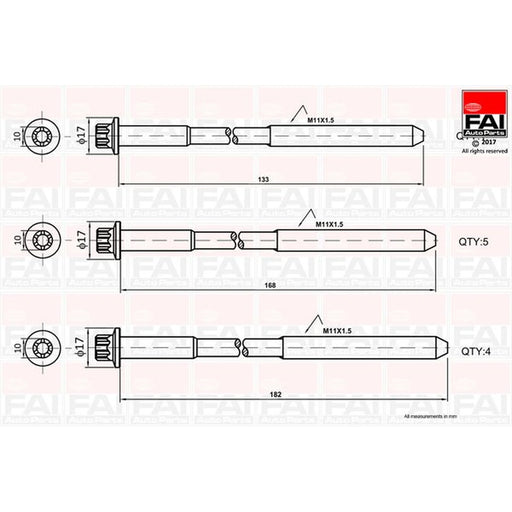 FAI Cylinder Head Bolt Set M11 x 1.25 fits Seat Arosa 1998-2001 1.0