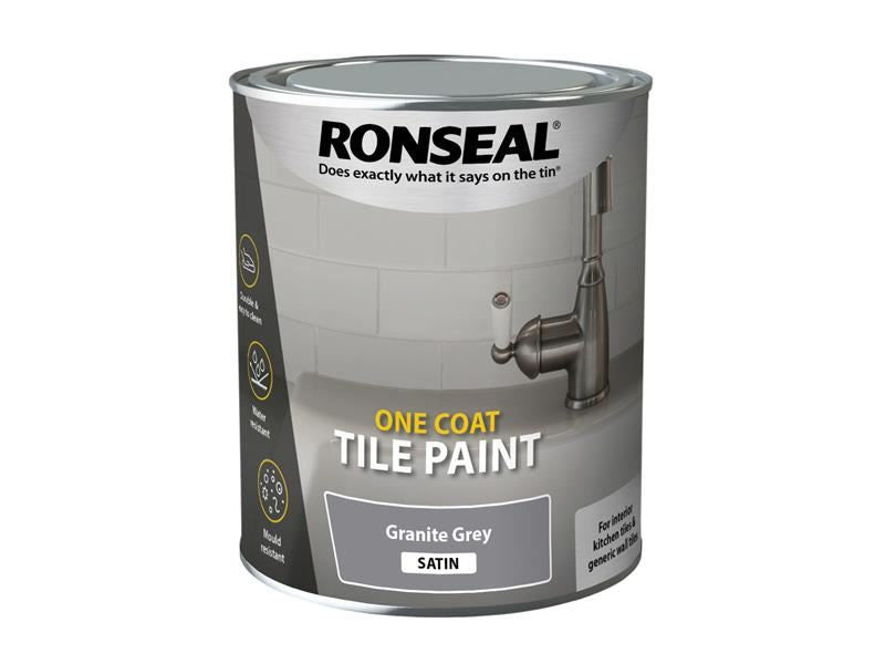 Ronseal One Coat Tile Paint Granite Grey Satin 750ml Ronseal - Dynamic Drive