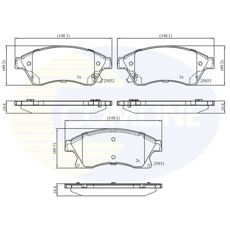 Comline 4 x Front Brake Pad Set fits Chevrolet Aveo 2011-2015 1.2 1.3 1.4 1.6