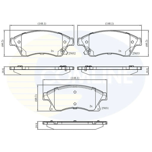 Comline 4 x Front Brake Pad Set fits Chevrolet Aveo 2011-2015 1.2 1.3 1.4 1.6