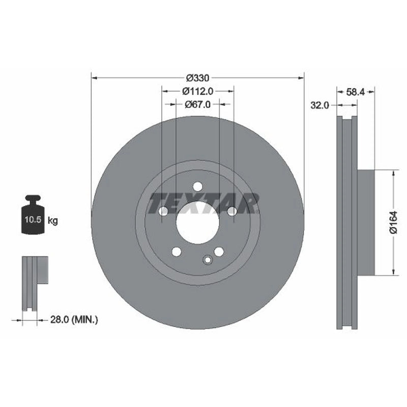 Textar 2 x Internally Vented Brake Discs 92279403
