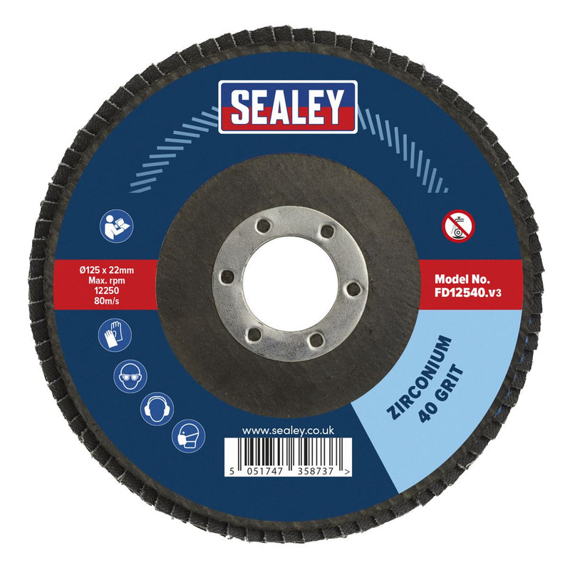 Sealey Flap Disc Zirconium 125mm 22mm Bore 40Grit FD12540 Sealey  - Dynamic Drive