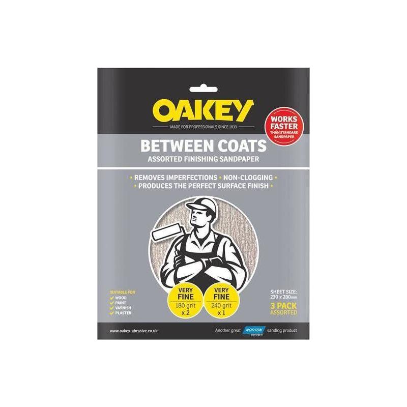 Oakey Between Coats Finishing Sandpaper 230 x 280mm Assorted (3) Oakey - NN4 Online