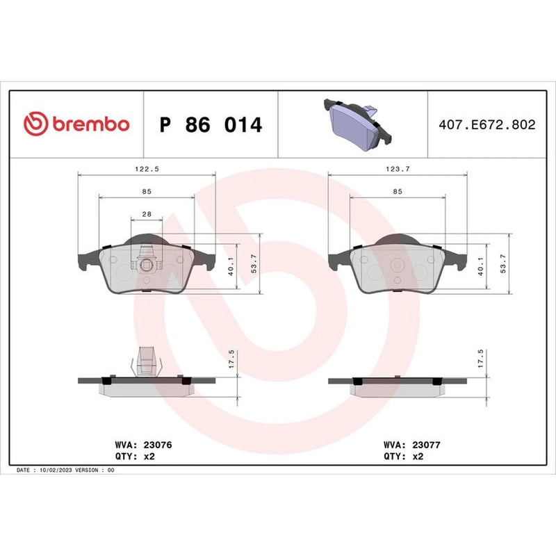 Brembo 4 x Rear Brake Pad Set fits Volvo S60 I 2000-2010 2.0 2.4 2.5