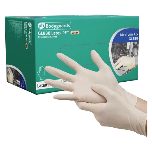 Bodyguards Powder Free White Latex Disposable Gloves XL Box of 100 Bodyguard  - Dynamic Drive