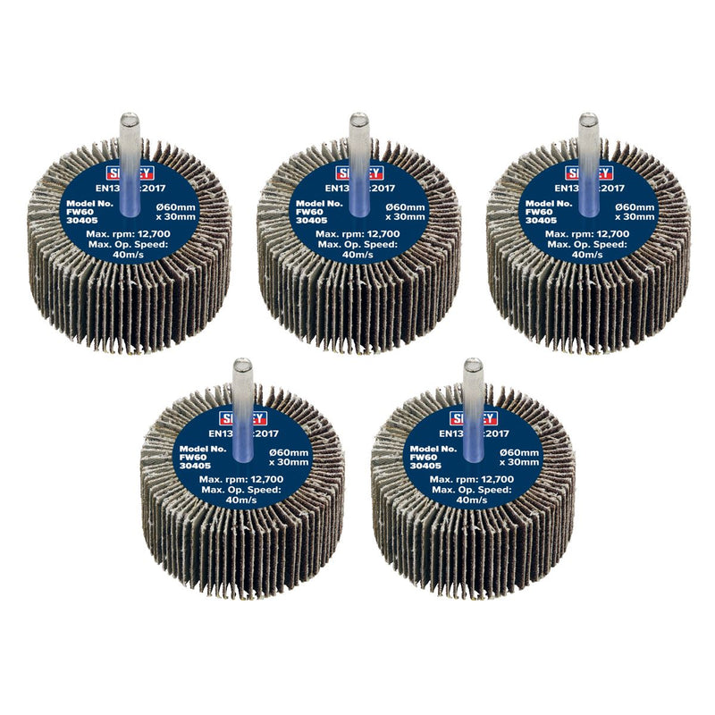 Sealey 60 x 30mm Abrasive Flap Wheel on 6mm Shaft 40Grit - Pack of 5 FW6030405 Sealey - Dynamic Drive