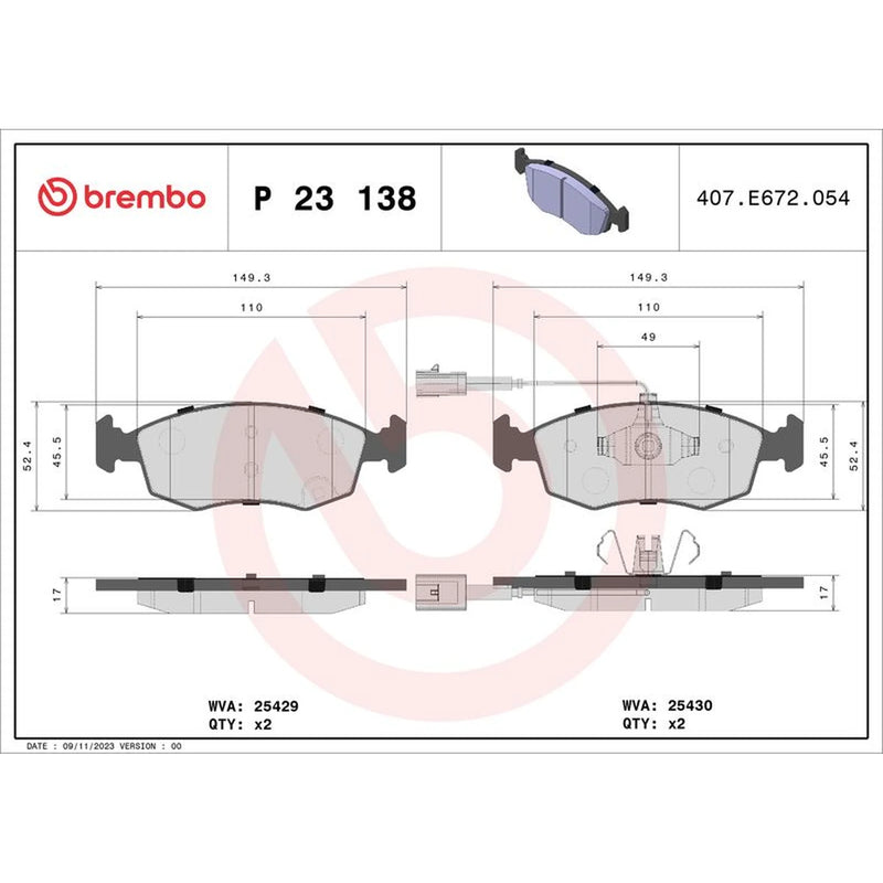 Brembo 4 x Front Brake Pad Set fits Fiat 500 2007 on 1.2