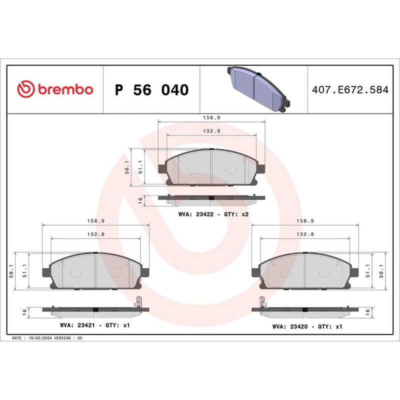 Brembo 4 x Front Brake Pad Set fits Acura Mdx 2001-2005 3.5