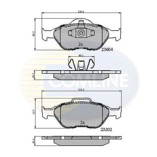 Comline 4 x Front Brake Pad Set fits Ford Courier Box Body 1996-2003 1.3 1.4 1.8