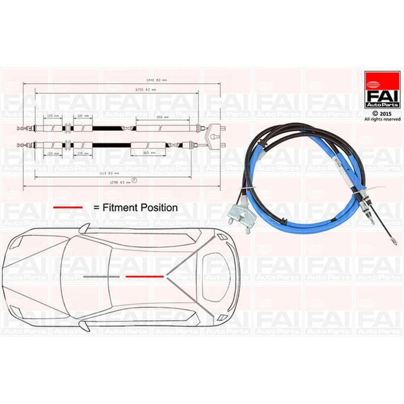 FAI Handbrake Cable Centre fits Ford Fiesta V 2001-2010 1.25 1.3 1.4 1.6