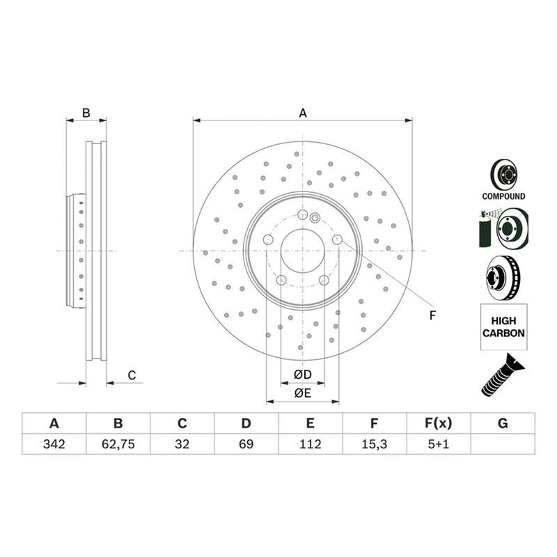 Bosch 2 x Vented Brake Discs