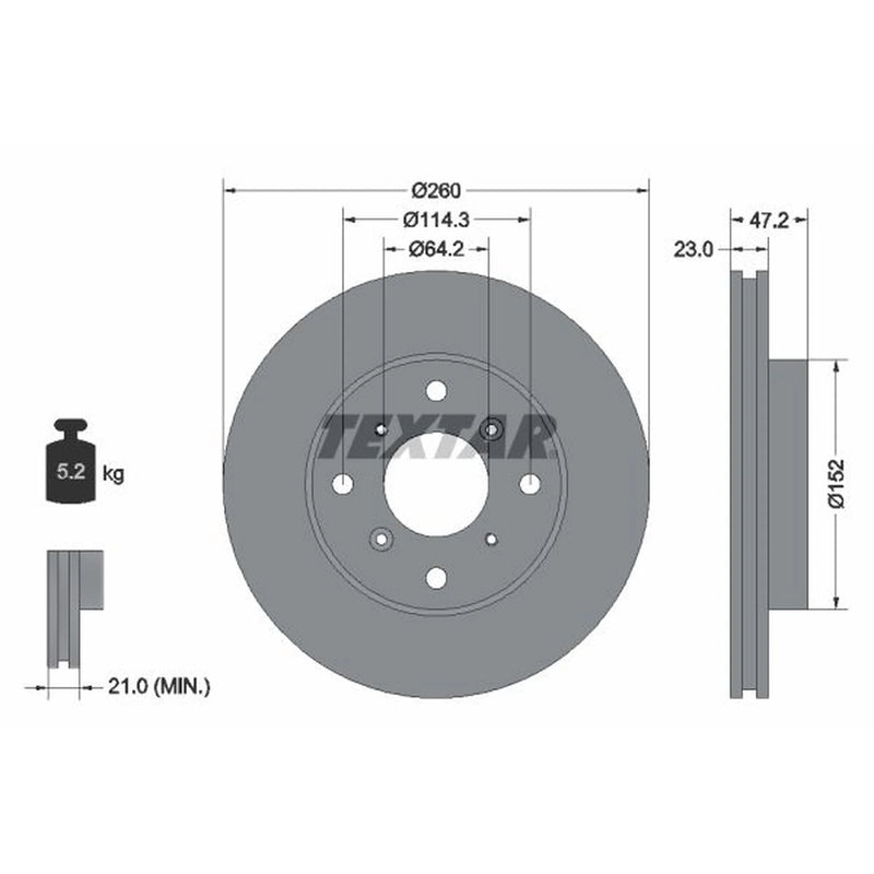 Textar 2 x Internally Vented Brake Discs 92078200
