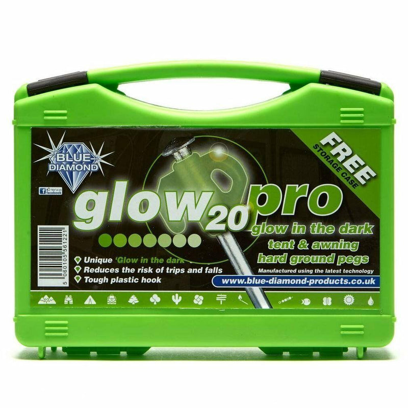 Blue Diamond Glow Hard Ground Tent & Awning Pegs (Case of 20) Heavy Duty PEG222 Blue Diamond  - Dynamic Drive