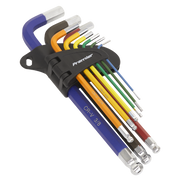 Sealey Ball-End Hex Key Set 9pc Long Colour-Coded Imperial AK7197 Sealey  - Dynamic Drive