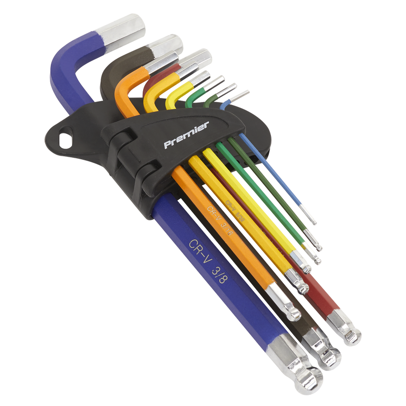 Sealey Ball-End Hex Key Set 9pc Long Colour-Coded Imperial AK7197 Sealey  - Dynamic Drive