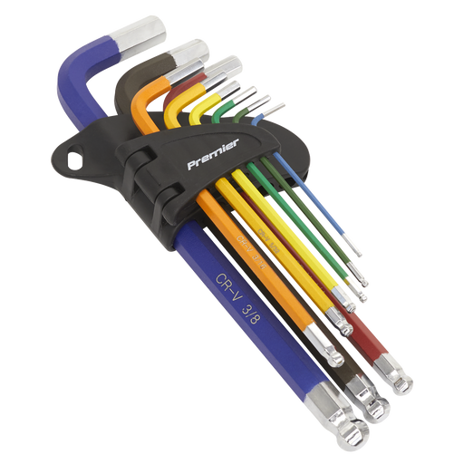 Sealey Ball-End Hex Key Set 9pc Long Colour-Coded Imperial AK7197 Sealey  - Dynamic Drive