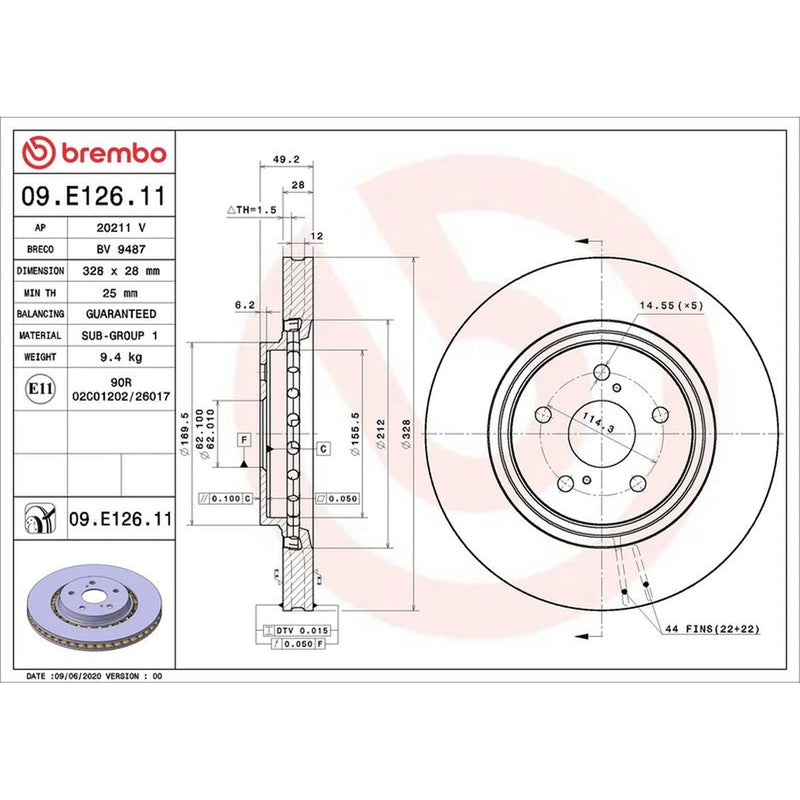 Brembo 2 x Internally Vented Front Brake Discs 09.E126.11-x2