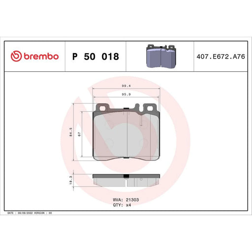 Brembo 4 x Front Brake Pad Set fits Mercedes-Benz S-Class 1991-1999