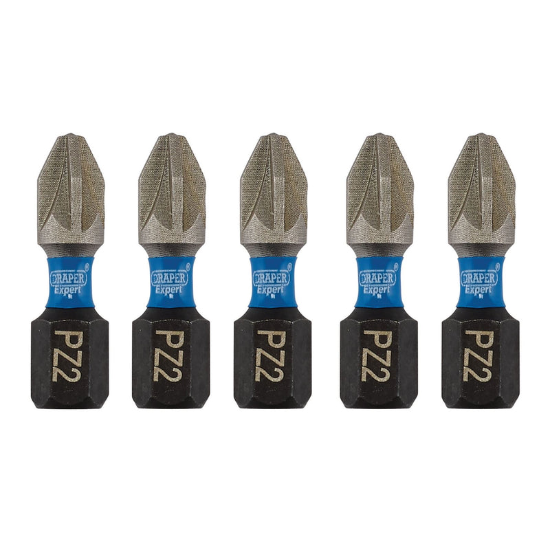 Draper Expert PZ-Type Impact Screwdriver Bits, No.2 x 25mm, 1/4" Hex (Pack of 5) Draper - Dynamic Drive