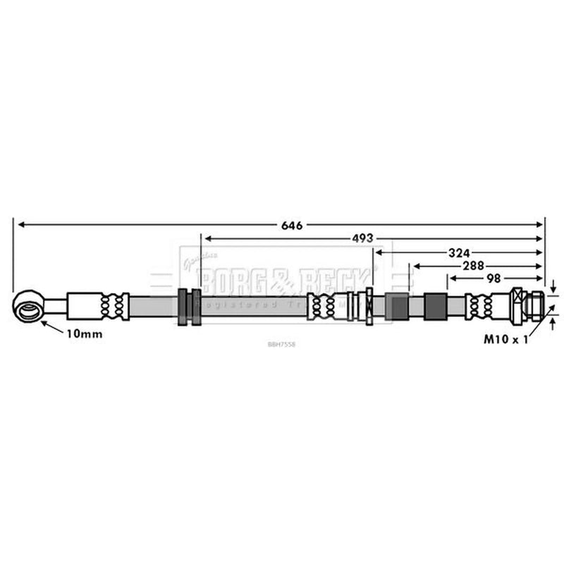 Borg & Beck Brake Hydraulic Hose Line Front Right BBH7558