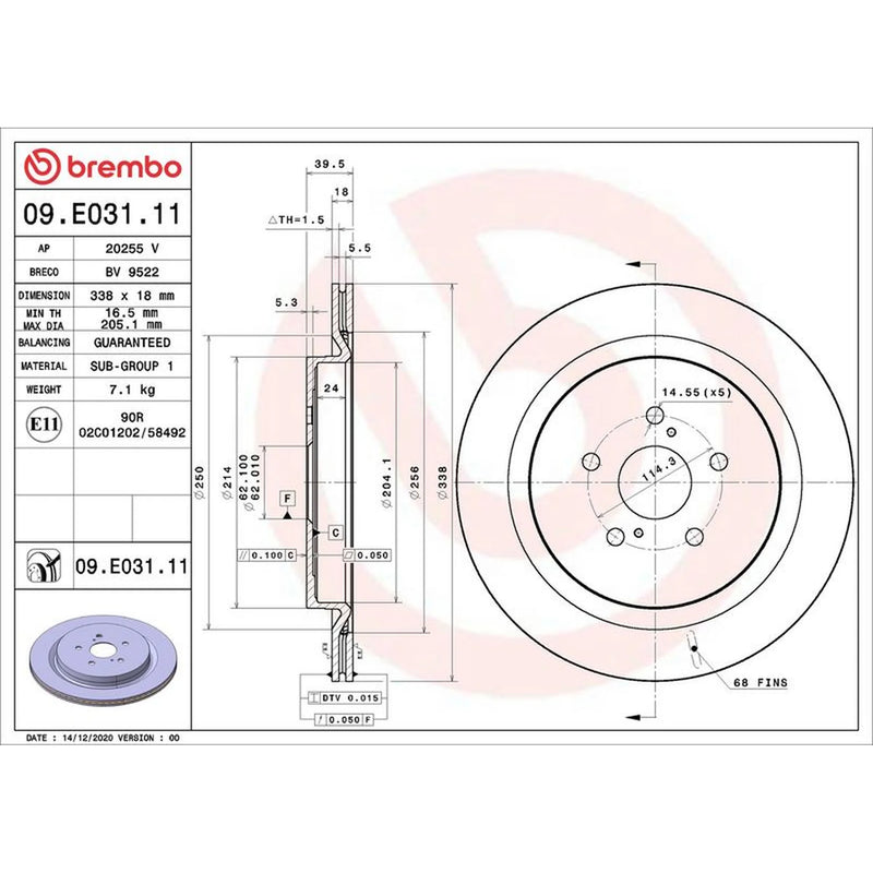 Brembo 2 x Internally Vented Brake Discs fits Lexus Rx 2015-2017