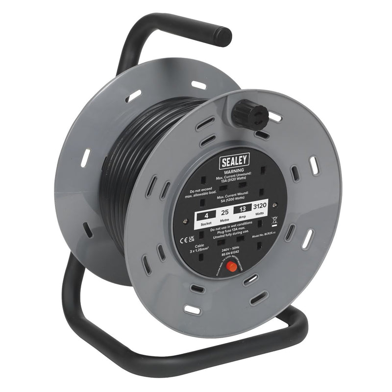 Sealey Cable Reel 25m 4 x 230V 1.25mmï Thermal Trip BCR25 Sealey - Dynamic Drive