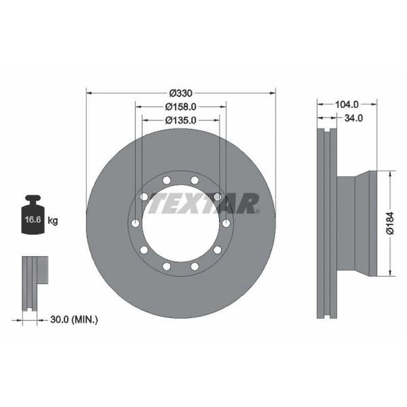 Textar 2 x Internally Vented Brake Discs 93085400