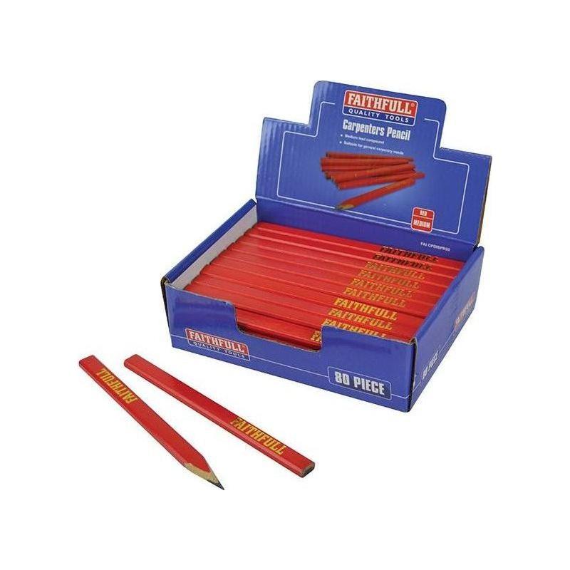Faithfull Carpenter's Pencils - Red / Medium (Display 80) Faithfull - Town Tools