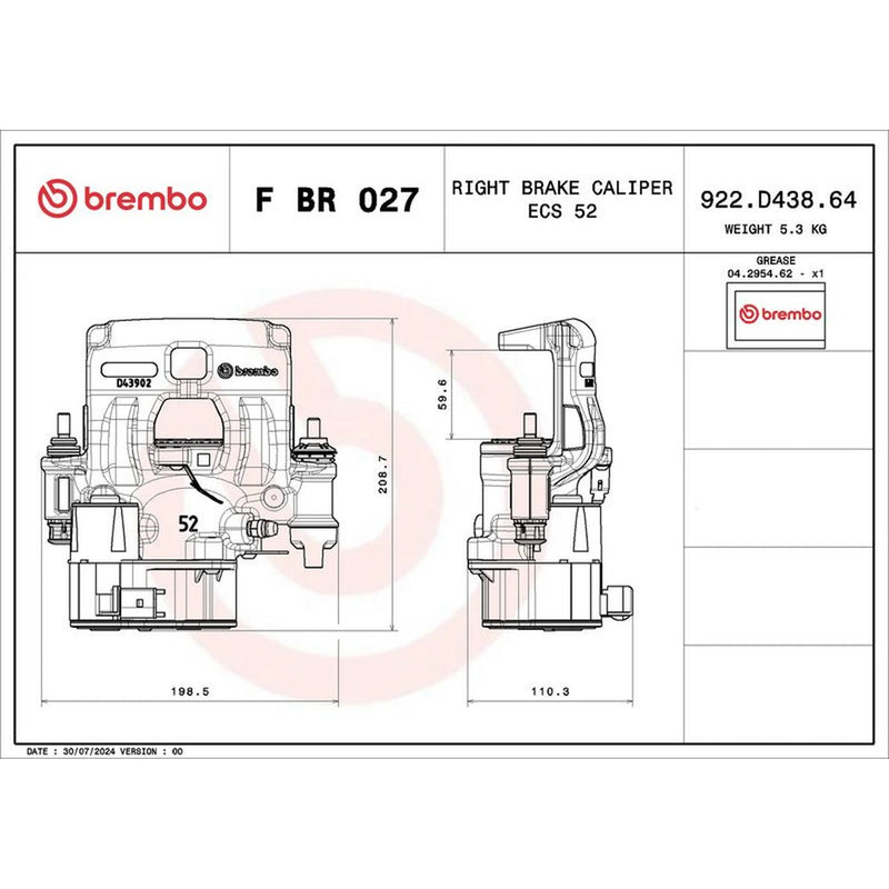 Brembo Brake Caliper Assembly Rear Right fits Iveco Daily VI 2014-2021