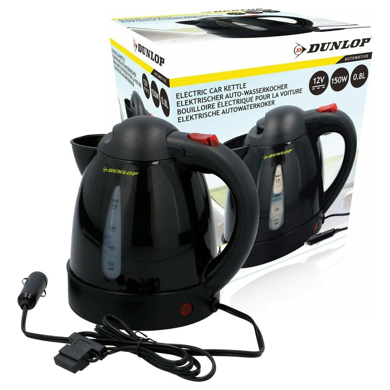 12V In Car Dunlop Kettle 0.8 Litre 150W 12 Volt Caravan Van 4X4 Boat Travel Dunlop  - Dynamic Drive