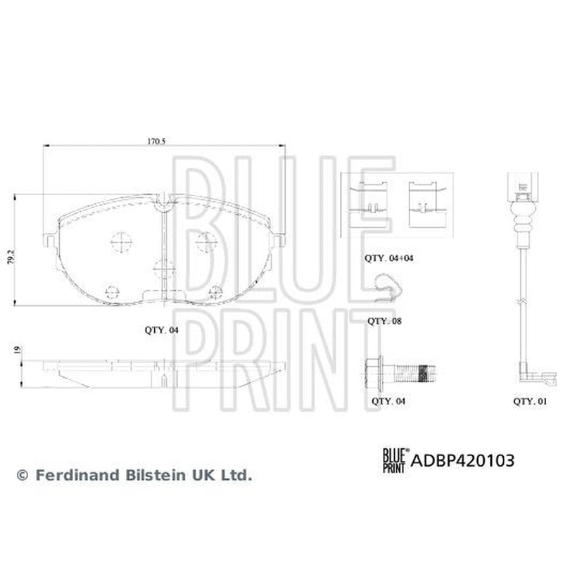 Blue Print Front Brake Pad Set fits VW California T6 Camper 2015-2024 2.0