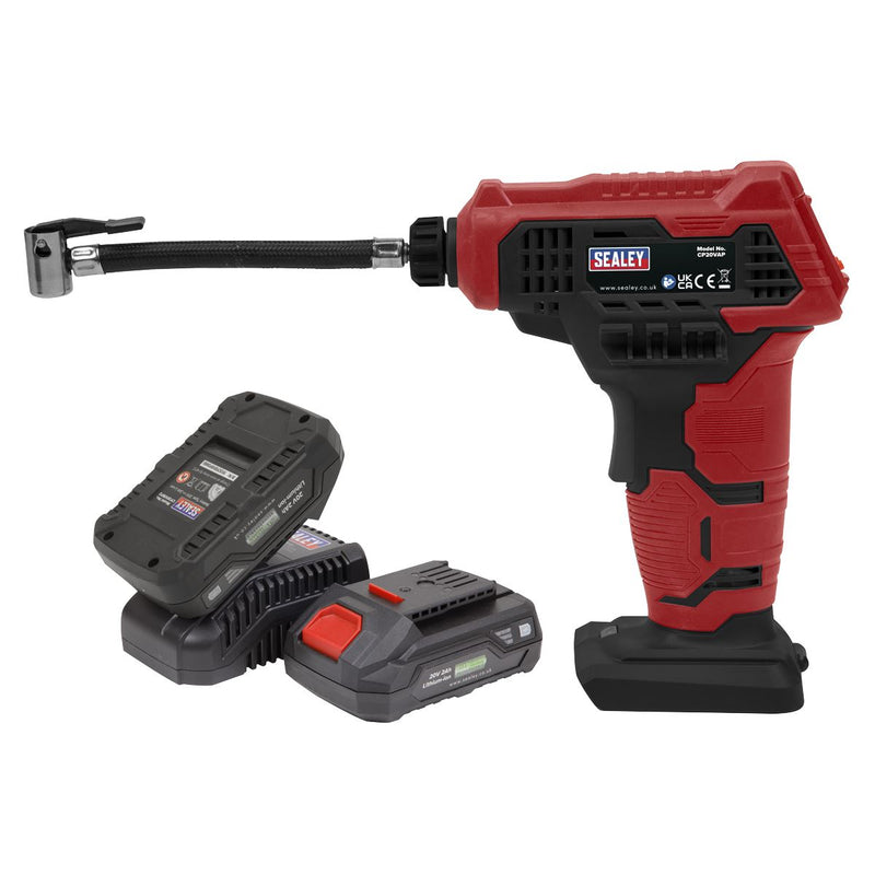 Sealey Cordless Air Pump Kit 20V SV20 Series 2 Batteries CP20VAPKIT Sealey - Dynamic Drive