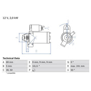 Bosch Starter Motor 12V 1.8kW 10 Teeth