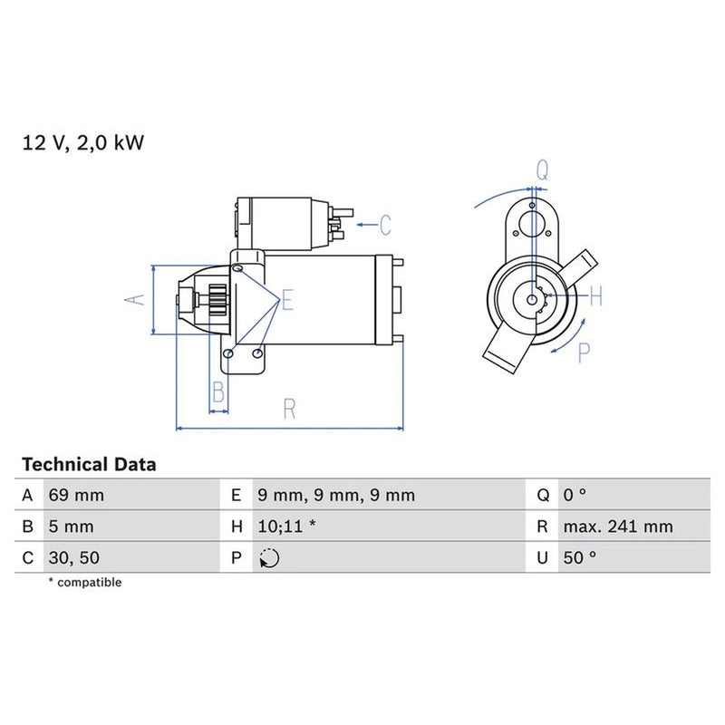Bosch Starter Motor 12V 1.8kW 10 Teeth