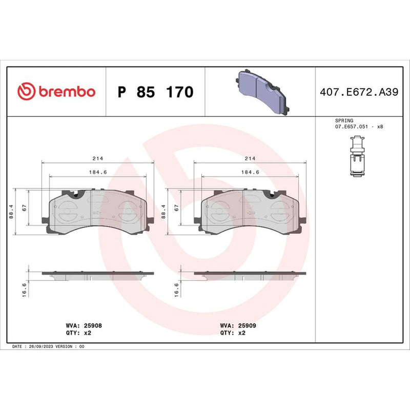 Brembo 4 x Front Brake Pad Set fits Audi A6 Allroad C8 2018-2021
