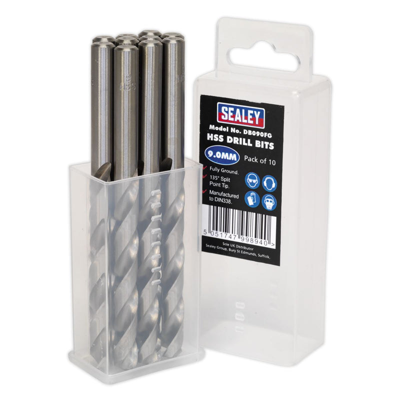Sealey HSS Fully Ground Drill Bit9mm Pack of 10 DB090FG Sealey - Dynamic Drive