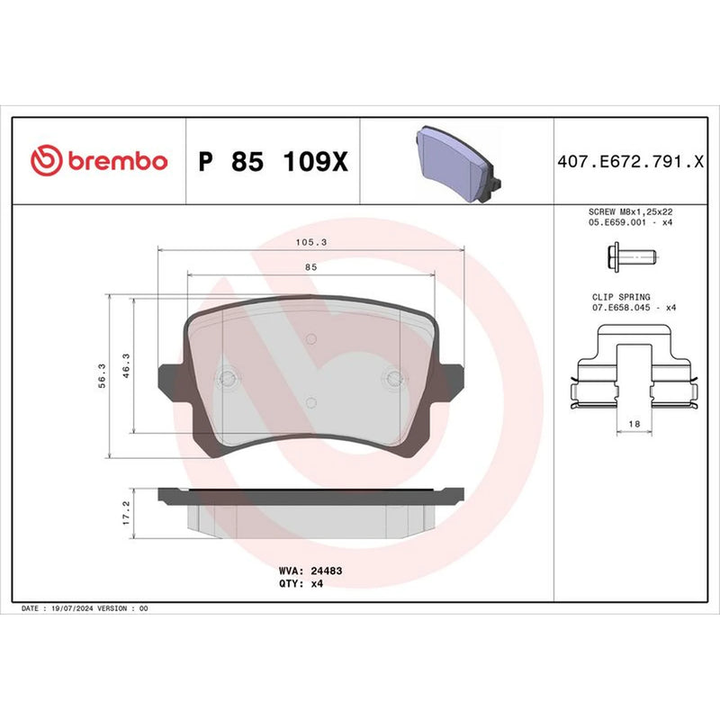 Brembo 4 x Rear Brake Pad Set fits Audi Q3 2011-2018 1.4 2.0 2.5