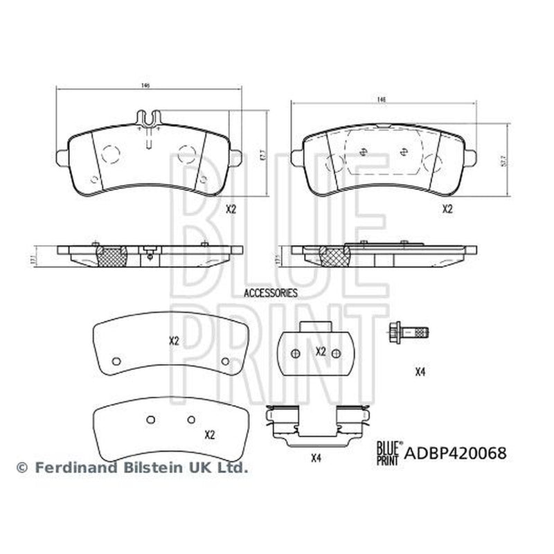 Blue Print Rear Brake Pad Set fits Mercedes-Benz AMG GT 2018-2021