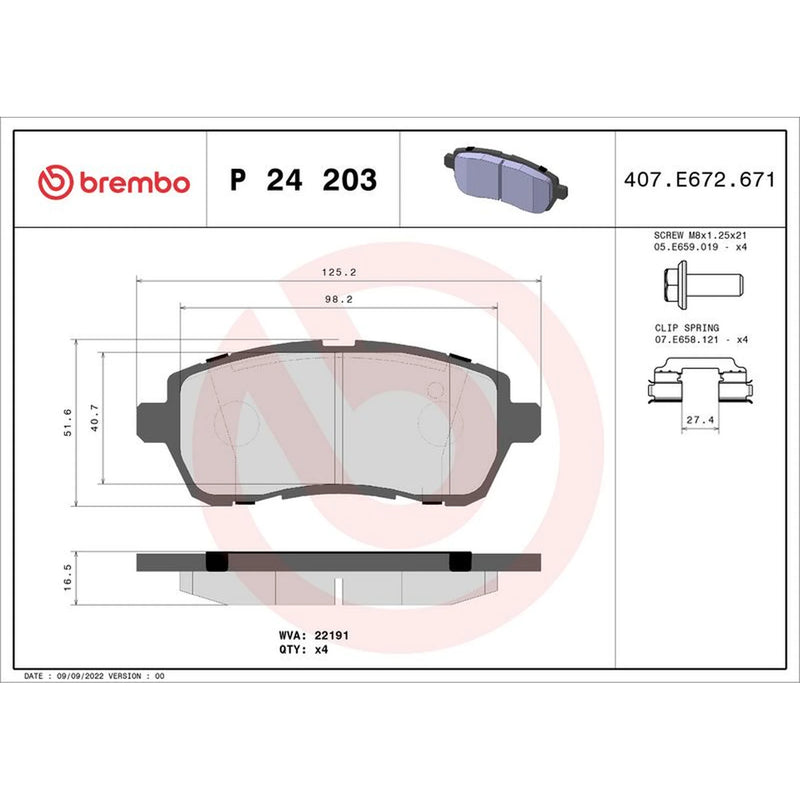 Brembo 4 x Front Brake Pad Set fits Ford Ka+ III 2016-2020 1.2 1.5